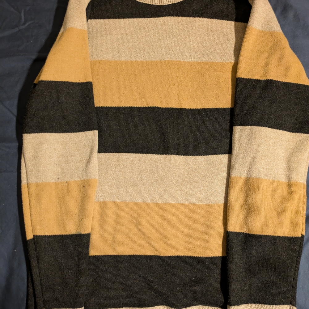 Knitted Black and Tan Striped Sweater for Fall